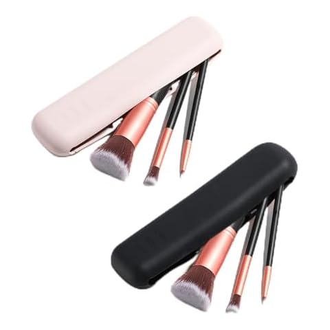 JPNK 2 Packs Makeup Brush Holder, Magnetic Silicone Makeup Brush Travel Case, Sleek Travel Make up Brush Holder for Women, Fashion Waterproof Makeup Brush Organizer for All Your Brushes (Black & Pink) Cover