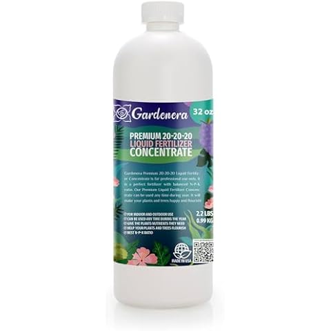 Gardenera Premium All-Purpose 20-20-20 Liquid Fertlizer - 𝐂𝐎𝐍𝐂𝐄𝐍𝐓𝐑𝐀𝐓𝐄 - Increases Flowering and Yield on All Varieties of Fruits, Vegetables and Flowers| Liquid Plant Superfood (32 OZ) Cover