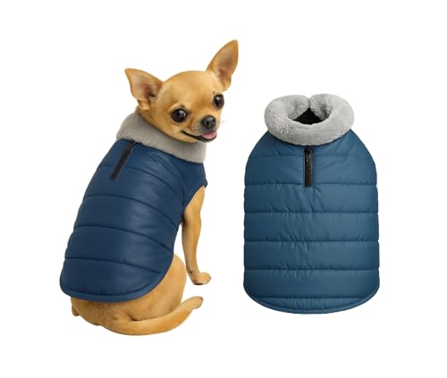 Image of The Pets Company Dog Winter Coat Jacket, Clothes, Windproof, Waterproof, Light Weight, Washable, Ultra Warm Thick Fleece Lined Dog Vest for Cold Weather Protection, (Navy, X - Small - 12 Inch)