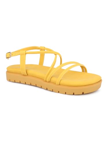 Inc.5 Women Yellow Striped Open Toe Flats With Backstrap (B0CNKLF2VH) Amazon Price History, Amazon Price Tracker