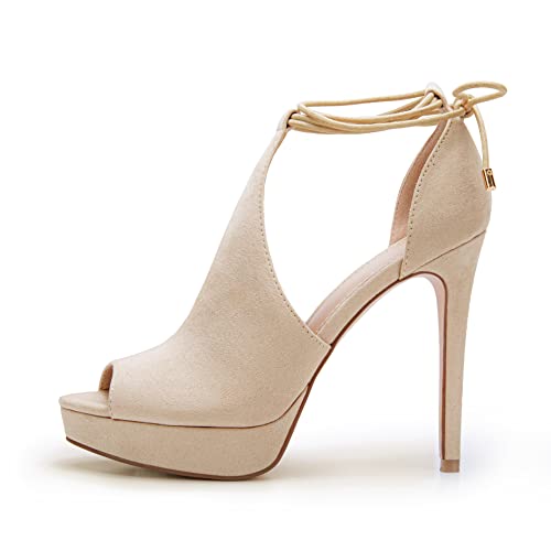 Image of Fashare Womens Peep Toe Platform Heels Sexy Sandals Strappy Lace Up Tie Stilettos Dress Pumps Shoes
