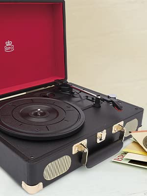 GPO Soho Retro Briefcase Style 3 Speed Turntable (Black & Silver)