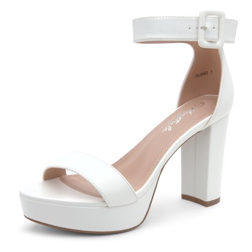 Image of Herstyle Women's Chunky Platform Heels - 4 Inch Block Heeled Sandals, Open Toe Dressy Strappy Heels with Ankle Strap for Wedding, Prom, Party & Graduation