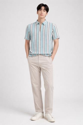Image of London Hills Men's Loose Fit Half Sleeve Vertical Striped Polo T-Shirt with Zip Collar | Premium Polyester Fabric | T Shirt for Man | Tshirt | Shirts Men | Tshirt for Man | Men T-Shirts