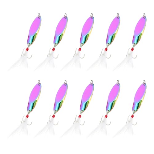 PATIKIL Fishing Spoons, 10 Pcs 1/2 oz Fishing Lures Casting Spoon Treble Hooks Jigs Hard Metal Spinner Baits for Freshwater Saltwater Salmon, Multicolor