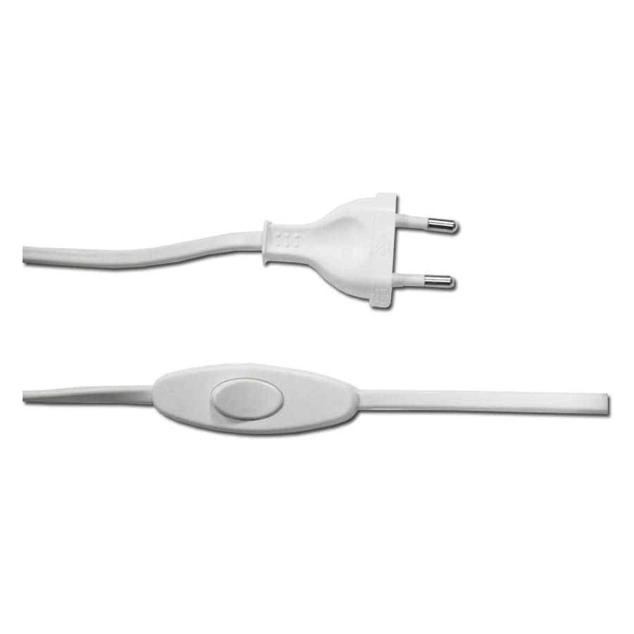 Conexión con Interruptor 3A, Cable de 1.5m, 2x0.75mm, Manguera Plana Blanca, Ideal para iluminación y manejo de Dispositivos eléctricos.