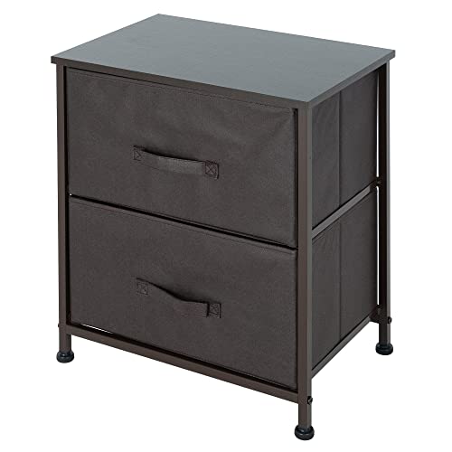 ML Design Commode en Tissu à 2 Tiroirs, 45x30x51 cm, Gris, Cadre en Métal Marron/Panneau MDF, Meuble de Rangement, Penderie, Buffet, Caisson Vêtements, pour Chambre à Coucher Salon Couloir Bureau Cover
