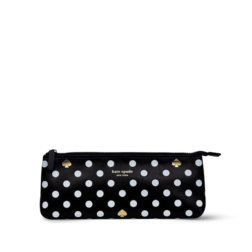 Image of kate spade new york Pen and Pencil Case with Office Supplies, Zip Pouch Includes 2 Pencils, Sharpener, Eraser, and Ruler, Polka Dots (black /white)