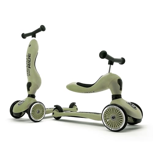 Scoot & Ride Highwaykick 1 Patinete con Asiento 2 en 1 Kickboard con Asiento Regulable en Altura y Manillar (Oliva)