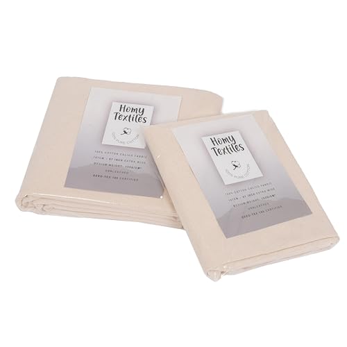 Tela Calico 100% algodón, sin blanquear, para manualidades y bordados, extra ancha 160 cm, peso medio 165 g/m², material de