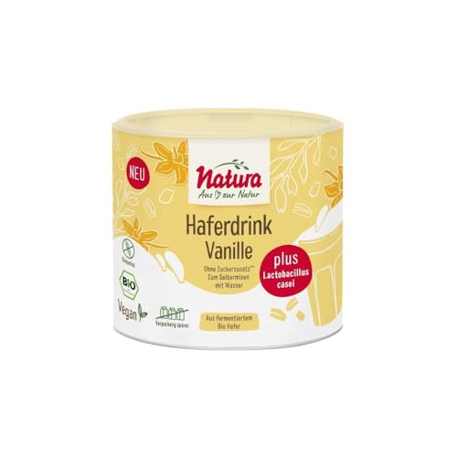 NATURA Bio Haferdrink Pulver mit echter Vanille und aktiven Milchsäurebakterien - Haferdrink Pulver 100% ohne Zucker Zusatz, glutenfrei, vegan - Instant Haferpulver 300 g für ca. 3 Liter