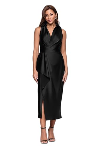 Xscape Women's Midi Satin Collared Top Dress
