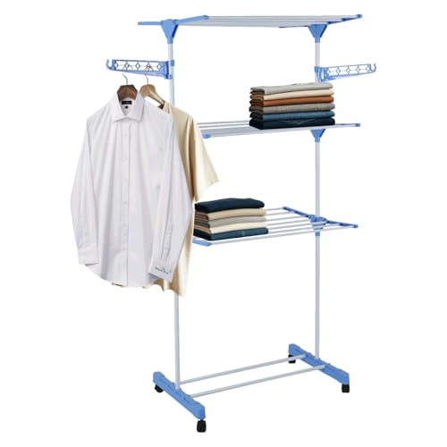 Super Varal de Chão Grande 3 Andares Regulável Dobrável Com Rodas Camiseta Toalha Calça