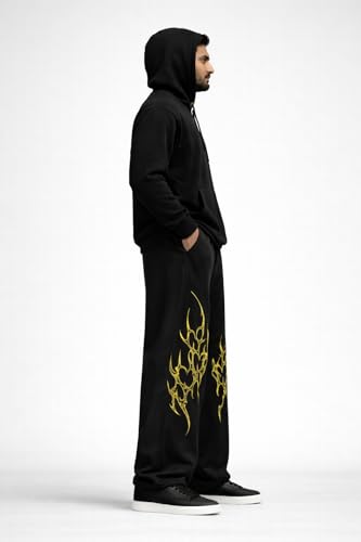 Image of Men's Printed Baggy Pants, Relaxed Fit Cotton Lower, Mid Rise Elastic Waist Joggers with Graphic Design, Casual Wear for Gym, Lounge & Street Style
