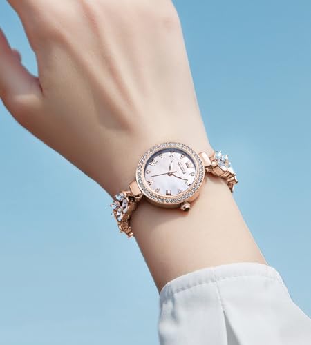 Image of OLEVS Diamond Watch for Women Luxury Dress Rose Gold Bracelet Casual Elegant Waterproof Date Ladies Quartz Wrist Watches