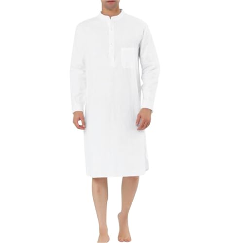 Mens V-Neck Kaftan Robe, Muslim Long Gown Thobe Robe, Long Night Gown Shirt Thobe for Various Occasions