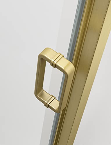 Sunrosa Semi-Frameless Glass Shower Door 59"×60", Single Sliding Shower Door With Handle, Bathtub Shower Door With Tempered Glass, Aluminum Shower Door For Bathtub In Brushed Gold #TOP1
