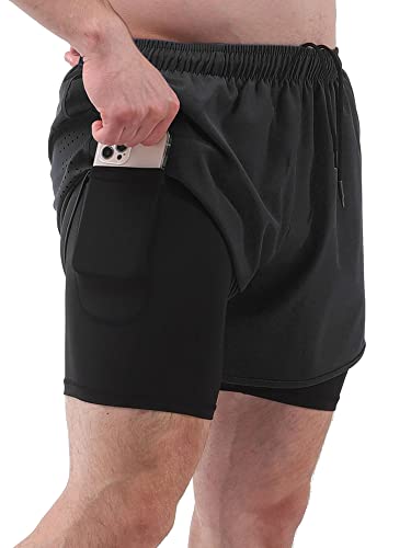 shorts masculinos, Yuwao Shorts esportivo masculino com forro 2 em 1 com bolsos Shorts de ciclismo d