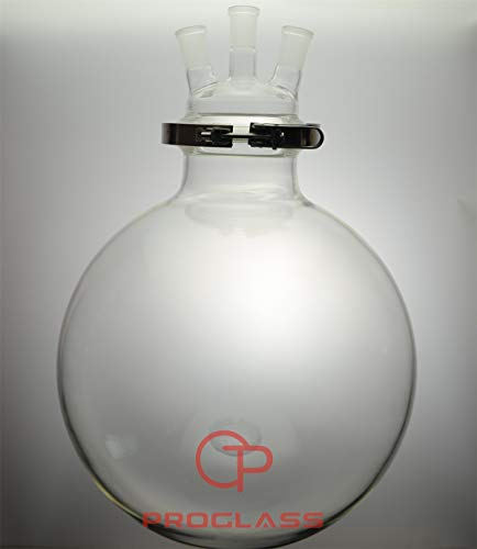 PROGLASS Laboratory Separately Reactor Round Bottom Flask with The Easy Open clamp Three Necks (2000mL)
