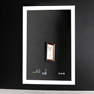 LED Lighted Bathroom Mirror, Wall Mounted Vanity Mirror With Defogger and Dimmable Touch Switch, 6500K High Lumen Makeup Mirror, Time Date Calendar Temperature Humidity Display (LINA 24″x36″ WE)