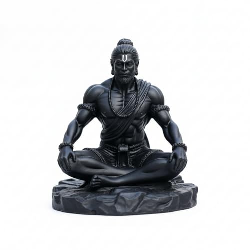 Image of Yadava Lord Hanuman Ji Idol for Car Dashboard & Home Decor | Black Bajrangbali Murti | Spiritual Gift for Protection, Strength & Positive Energy (10 cm)