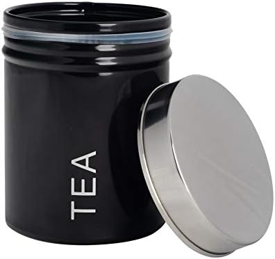 Harbour Housewares 3 Piece Contemporary Tea Coffee Sugar Canister Set - Steel Kitchen Storage Caddy with Rubber Seal - Black - 10cm