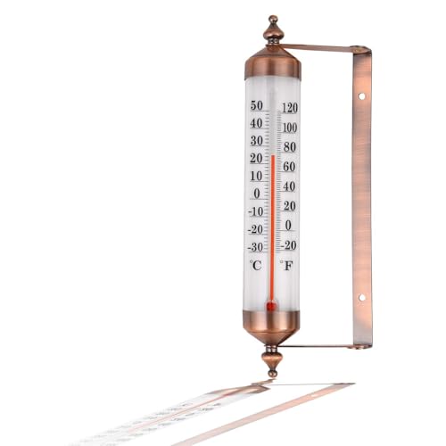 Outdoor Thermometer Waterproof 10-Inch Adjustable Angle Outside Temperature Gauge - Decorative Metal Wall/Window Thermometer for Patio Home & Garden