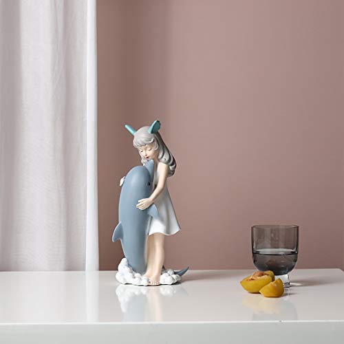 Statue fille mignonne sirène en résine décorative