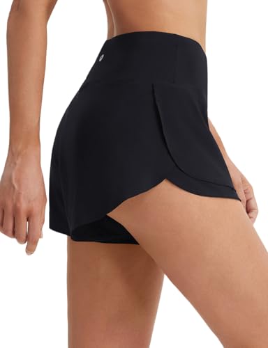 baleaf Women's 3' Athletic Shorts High Waist Running Workout Shorts with Liner Gym Sports Quick Dry Lightweight Black L