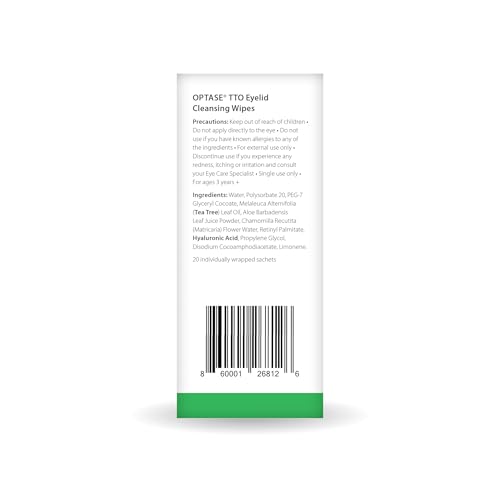 Optase Life Sensitive Eye Makeup Remover Tea Tree Oil Eyelid Wipes, Box of 20