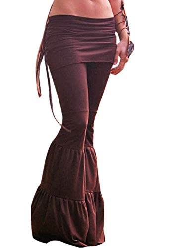 Onavy Women Sexy Bodycon Stretch Yoga Pants Ruffle Bell Bottom Wide LegÂ Flare Pants Trouser (Warm Brown, XL)
