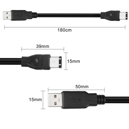 MEIRIYFA Firewire 1394 6 Pin auf USB Adapterkabel, Firewire IEEE 1394 6 Pin Stecker auf USB 2.0 Typ A Stecker Datenübertragungs Konverterkabel für Drucker, Digitalkamera, Scanner, Festplatte - 1.8M