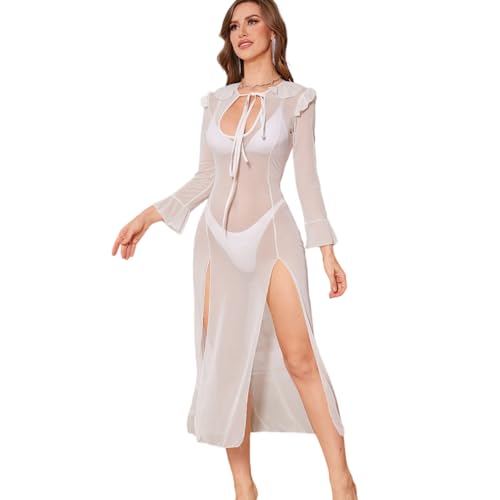 Robe Longue Transparente en Maille avec Double Fente pour Soirée Sensuelle Femme