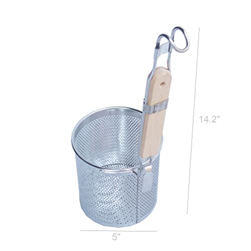 Fixturedisplays® 5" X 5 1/4" Stainless Steel Pasta Strainer Colander/Blanching Basket With Wood Handle And Flat Bottom 18017 #TOP4
