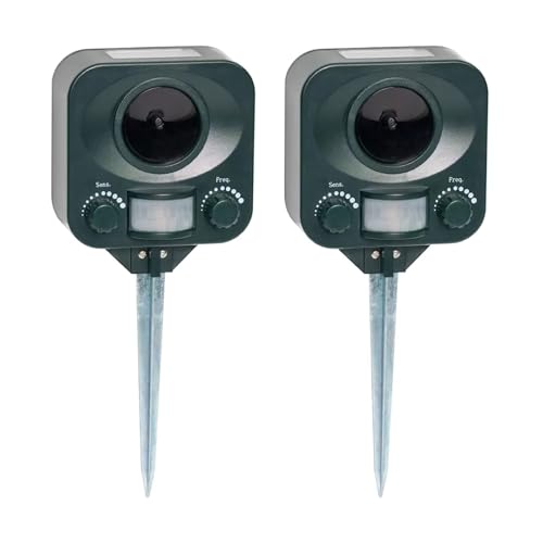 Pestbye® Twinpack Solar Waterproof Cat Repellent - Quick Fix Ultrasonic Repeller Cat Scarer with Ground Stake