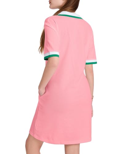 Image of WOWULOVELY Polo Dress for Women V Neck Casual Short Sleeve Mini Shirt Dress Flowy Contrast Color Golf Tennis A Line Dresses