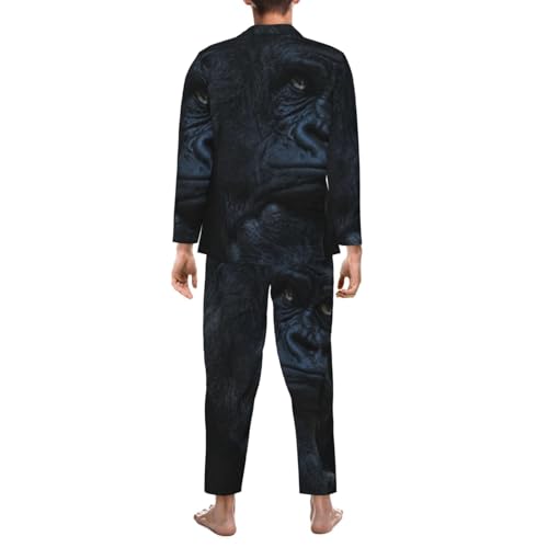 Portrait Of Gorilla Pattern Mens Pajamas Set Button Down Sleepwear Set Long Sleeve Loungewear With Pockets2