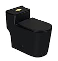 WinZo WZ5080B-G Compact One Piece Toilet With Golden Square Dual Flush 1.28 GPF 17.25" Comfortable Elongated Tall Bowl 12” Rough-in, Matte Black