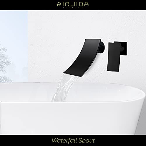 Airuida Matte Black Wall Mount Bathtub Faucet with Waterfall Tub Filler Spout Single Handle Bathroom Mixer Tap Brass Rough-in Valve Included - Thumbnail 2