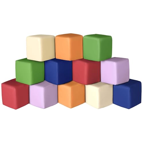 Image of Foam Building Blocks for Kids: 12-Pieces PU Leather Colorful Foam Blocks - Building Toys for Toddler - Giant Stacking Blocks Toys - Soft Indoor Playset for Birthday Gift Preschool Learning (Classic)