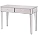 Tangkula Mirrored Makeup Table Desk Vanity for Women with 2 Drawers Home Office Smooth Silver Finish Vanity Dressing Table for Women Large Storage Drawers Writing Desk Modern Media Console Table