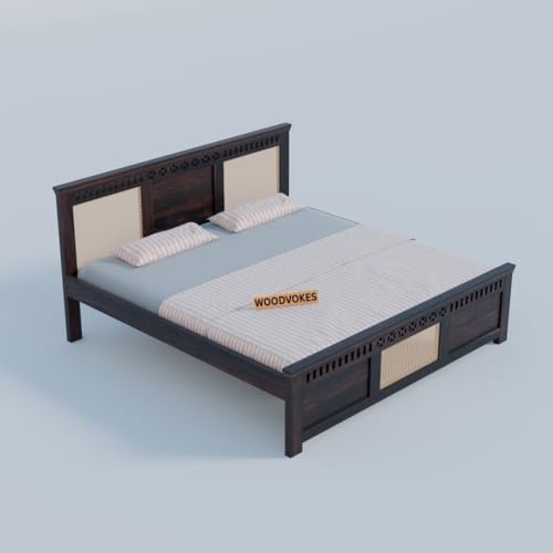 Image of Sheesham Wood 1 Bed Without Storage Solid Wooden Cot Bed Elegant and Functional Bedroom Living Room Home (Walnut Finish 3 Can, King)
