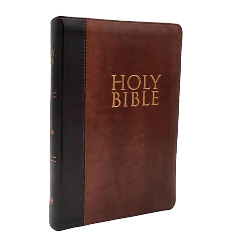 KJV Holy Bible, Giant Print Personal size- Deluxe Edition with Zipper, Thumb Index Words in Christ in Red and Ribbon marker / King James Version, Two Tone Dark Brown- Light Brown in Imitation Leather