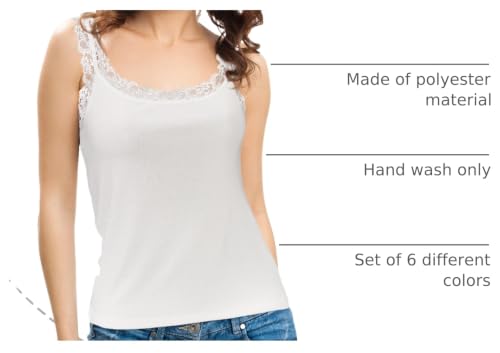 Image of Hicarer 6 Pieces Lace Camisole Tank Tops Lace Trim Camisole Straps Womens Cami Undershirt Ribbed Tank Tops for Women