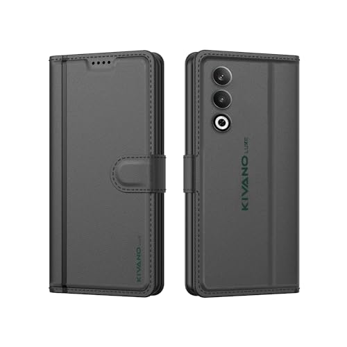 Image of KIVANO LUXE Compatible for OnePlus Nord CE 4 5G Luxury Handmade Leather Magnetic Flip Folio Case | Card Holder & Kickstand | Slim Protective Cover | Unisex - Black