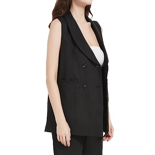 S7 Women's Sleeveless Vest Classic Double Breasted Suit Vest Casual Waistcoat Solid Business Blazer Vest with 2 Pockets4