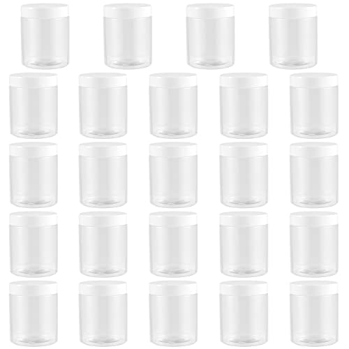 HEIHAK Paquete de 24 frascos redondos de plástico de 8 onzas y 250 ml con tapas, frascos vacíos de plástico transparente, dulces, manualidades