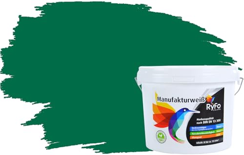RyFo Colors Bunte Wandfarbe Manufakturweiß Smaragdgrün 3l - weitere Grün Farbtöne und Größen erhältlich, Deckkraft Klasse 1, Nassabrieb Klasse 1