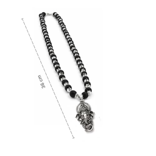 Image of Karungali Malai 8mm Certified with Vakratunda Ganesha Pendant Silver Plated | 54 Beads Authentic Black Ebony Wood Mala with German Silver Cap | Spiritual Protection Chain for Men & Women