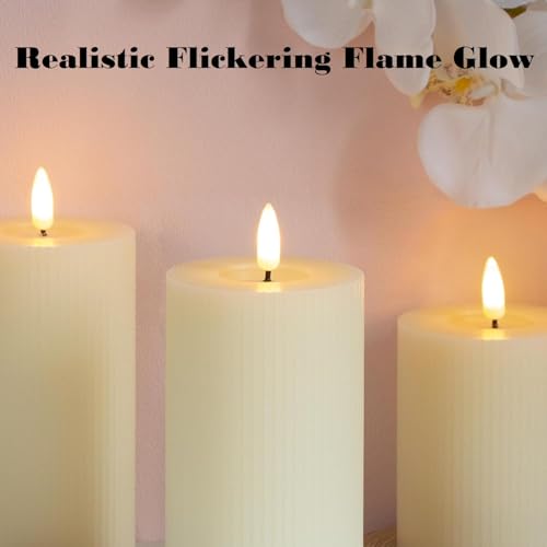 Image of coku Set of 3 Flameless LED Pillar Candles, Real Wax Flickering Moving Flame Candles, Battery Operated Smokeless Safe Decorative Candle for Home, Bedroom, Wedding, Party, Diwali, Christmas & Gifts